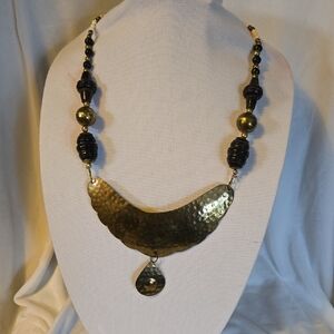 Chunky Gold and Black Hammered Necklace